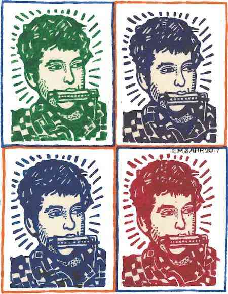 Bob Dylan Sq T-Shirt | Art painted by Em and Ahr